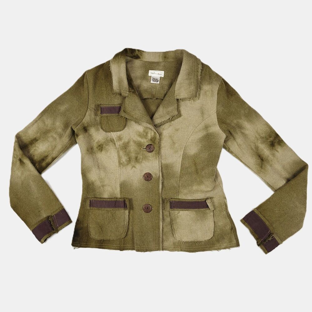 Neesh by DAR Wool Blend Distressed Olive Blazer Size M Fairy Goblin Rustic
